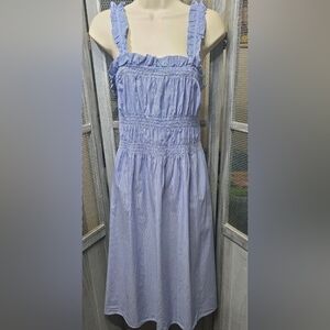 Who What Wear Blue and White Striped 100% Cotton Midi Dress, Sz Small